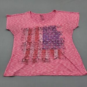 Greensource Womens XL Pink Space Dye American Flag Aztec Glitter Star Graphic T